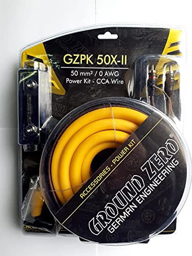 Kit Cavi GZPK 50X-II Ground Zero per installazione amplificatore con rca 5 mt Cavo alimentazione 0 awg Ø 50 mm² 50mm e portafusibile