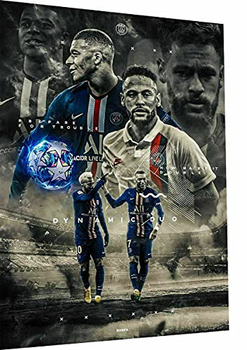 Magic Canvas Art - Bilder Sport Fußball Mbappe Neymar Leinwandbild 1- teilig Hochwertiger Kunstdruck modern Wandbilder Wanddekoration Design Wand Bild – A3229, Größe: 60 x 40 cm