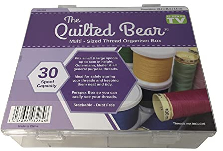 The Quilted Bear 30 Spool Thread Box - Stackable Strong Acrylic Plastic Sewing Box Multi-Size Spool Holder Great As Sewing Thread Storage Organiser