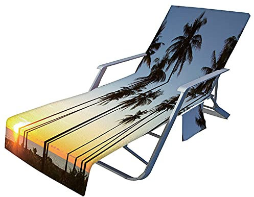 Fansu Ozean Druck Schonbezug für Gartenliege Frottee Liegenauflage Garten Sonnenliege Handtuch mit 2 Taschen Stuhl Strandtuch für Schwimmbäder, Strände, Gartenhotels (Sonnenaufgang,75x210cm)