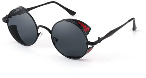 FEISEDY Retro Steampunk Sonnenbrille Polarisiert Runde Brille mit Metallrahmen für Herren Damen Halloween Party B2820