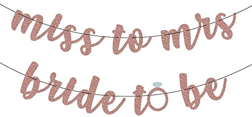 Glitter 2 Pack “Bride to be” and “Miss to Mrs” Bachelorette Party Favors - Bridal Shower Supplies - Wedding Shower Decorations