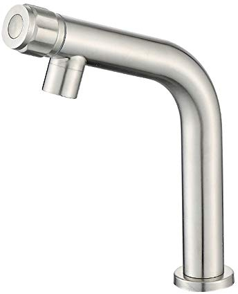 Robinet d'évier de salle de bain avec interrupteur rotatif à une poignée - Robinet d'eau froide pour salle de bain, baignoire sur pieds et jardin extérieur - Acier inoxydable