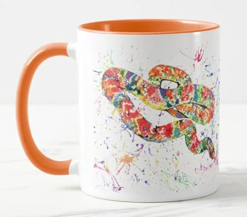 Vixar Snake Corn Reptile Watercolour Art Coloured Mug Cup Gift Birthday Work Office Christmas Tea Coffee (Orange)
