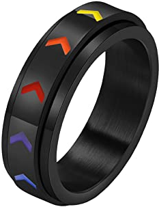 HIJONES Unisex Regenbogen Drehbarer Ring aus Rostfreier Stahl Gay Lesbians Pride Jewelry LGBT-Angst Für Männer Und Frauen Schwarz Größe 54 (17.2)