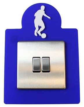 Football Player Switch Surround Long Lasting 3D Solid Plastic Acrylic Kids Bedroom (White Player on Mid Blue)
