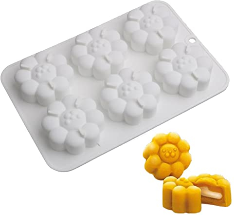 VIONNPPT Runde Sonnenblumen-Silikonform, 6-Hohlraum-Zylinder Sonnenblumen-Blüten-Silikonformen zur Herstellung von heißer Schokoladenbombe, Kuchen, Gelee, Seife, Lotionriegeln