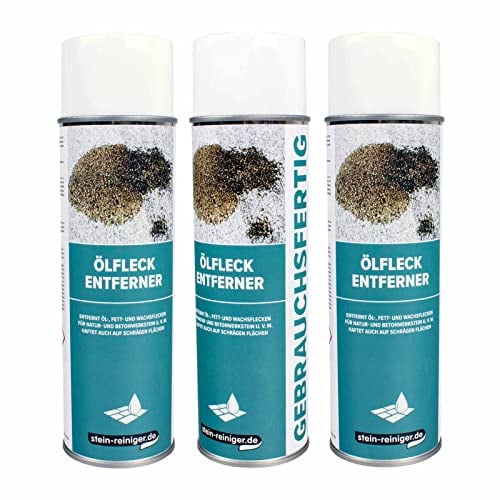 Stein-Reiniger Ölfleck Entferner | 3 x 500 ml Fett- & Wachslöser | Haftet an Schrägen | Naturstein, Beton, Estrich & Keramik | Reichweite 15 m² | Tiefenwirksame Reinigung ohne Mühe