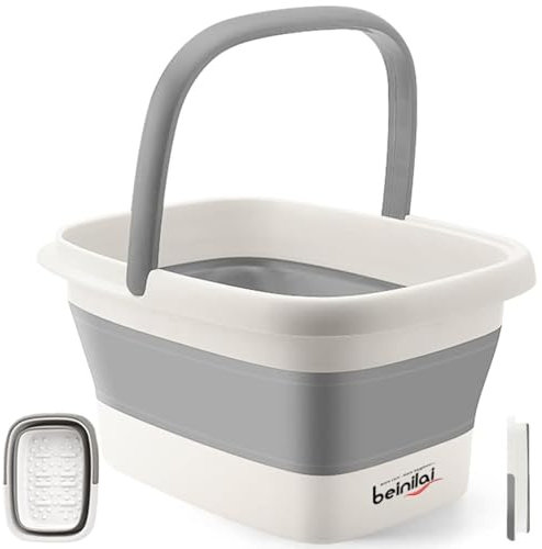 Collapsible Foot Bath Basin for Soaking, Plastic Soak Tub With Handles and Massage Acupoint, Foldable Laundry Basket - Grey