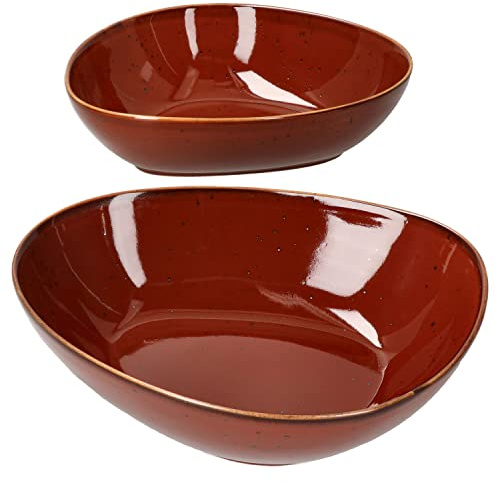 MamboCat 2er Set Servierschale Marron Taste I 1,3L I kastanienfarbenes Porzellan-Geschirr I jedes Teil EIN Unikat I Salat-Schüssel, Obst-Bowl, große Schale, Deko-Schale I gerundete organische Form