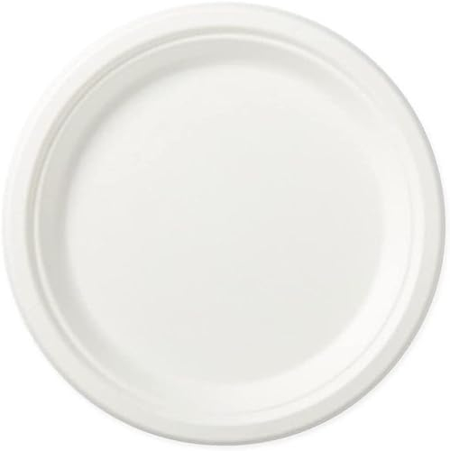 [50 pezzi - 22 cm] Piatti monouso 100% Piatti di carta Bianchi super rigidi, compostabili e biodegradabili, in bagassa, Ideali con alimenti liquidi e caldi, per Picnic, Feste, Barbecue, Pranzi e Cene