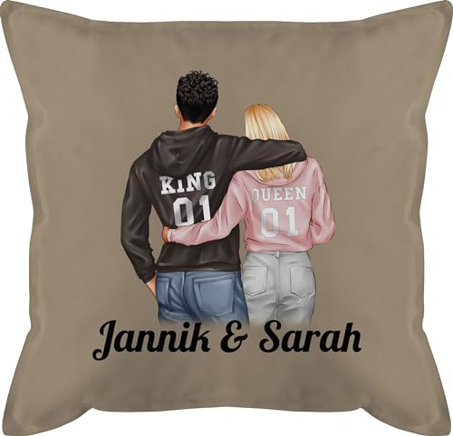 Kissen 50x50 - Ideen - Partner Geschenke Paar King Queen Couple I Pärchen Weihnachts-Geschenke Valentinstag - 50 x 50 cm - Beige Natur - weihnachtsgeschenke für mein schatz partnerkisen