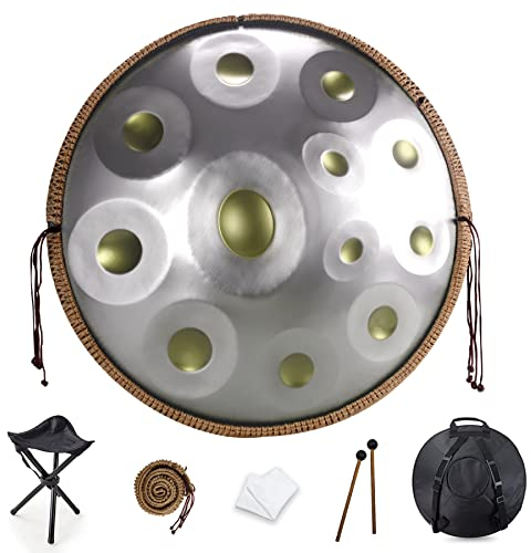 NAHAIA Handpan Drum Instrument, D-Moll 9 10 12 Noten 22 Zoll Stahl Handtrommel (440hz-12 Noten-Goldenes Auge)