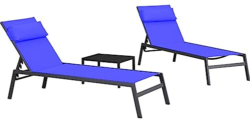 ZzZana Außenbereich Chaiselongue Satz von 2, Aluminium Patio Lounge Stuhl mit Beistelltisch, Schwimmbad Chaise Liegestuhl für Außen Hinterhof Poolside (Color : Blue)