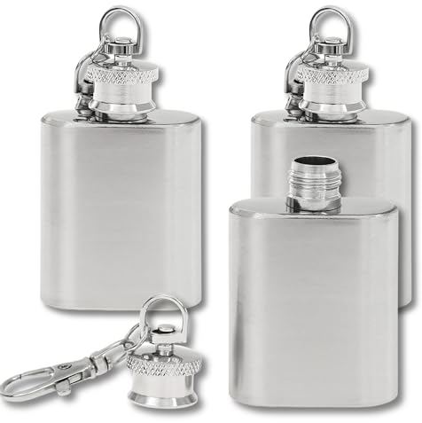 Mini Petaca Llavero Plata • Petaca Pequeña de Acero Inoxidable (30 ml) • Regalo Divertido para Hombres • Calendario de Adviento • Mini Regalos (Juego de 3)