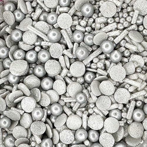 A Pinch Of - Glimmer Silver Cake Topper Sprinkles - 30g Edible Shimmer Cupcake Decorations - Weddings, Christenings & Birthday Parties - Colour Medley