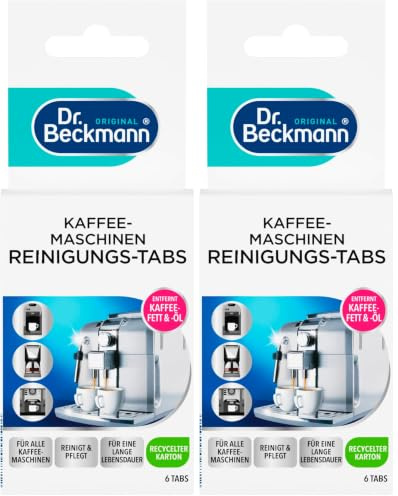 Dr. Beckmann Kaffeemaschinen-Reinigungstabs | 2 x 6 Tabs | Mit Aktiv-Sauerstoff | Für Vollautomaten & Kannen | Tabs einzeln dosiert | Entfernt Kaffeeöle