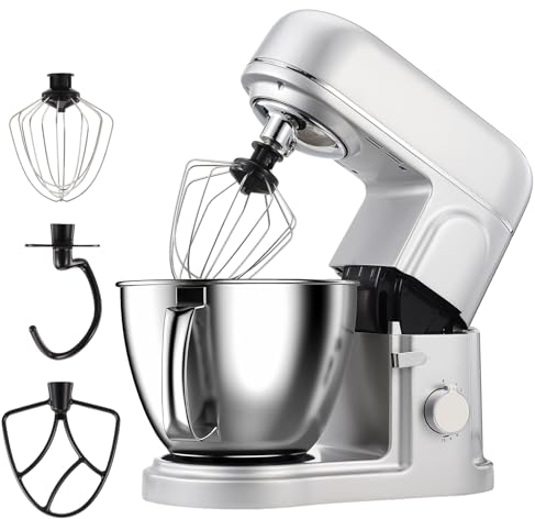ADWOLT Küchenmaschine,1000W Blender Food Processor,Knetmaschine 5 Liter Edelstahlschüssel, inkl.Schneebesen,Knethaken,Spritzschutz,10 Geschwindigkeitsstufen