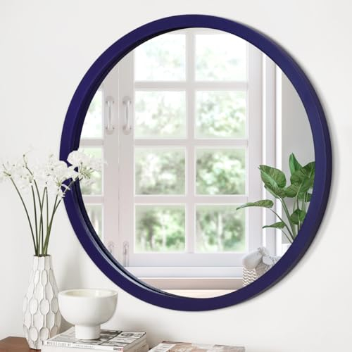 JJUUYOU Kreis Wandspiegel 60 cm Runde Wandspiegel für Badezimmer, rosa runder Spiegel Waschraum Wandmontage Holzrahmen Hängespiegel für Wohnzimmer, Schlafzimmer, Wohnheim dekorativ
