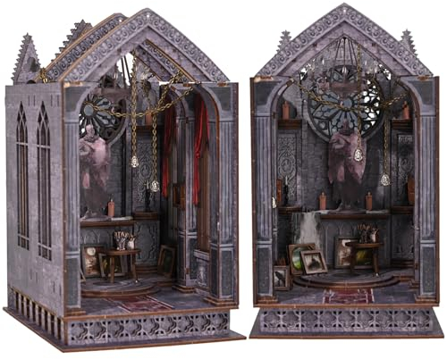 Spilay DIY Book Nook Kit, DIY Puppenhäuser Holz Miniatur Haus Möbel Kit Mit LED-Licht, 3D Holzpuzzle Buchstütze Bücherregal Dekoration, Buchstützen Modell Build-Creativity Kit (Stille Nacht Gebet)
