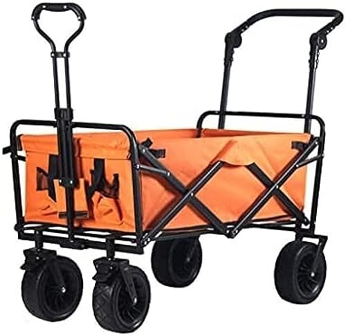 IRYZE Bollerwagen Faltbar Outdoor-Klappwagen, Handwagen, Faltbar Mit Bremsen, Outdoor-Garten-Utility-Truck-Camping Gartenwagen (Color : Orange)