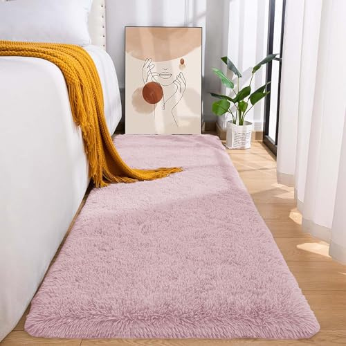 MOONLIGHT20015 Teppiche für Wohnzimmer, flauschiger Zottel-Teppich für Schlafzimmer, Flur, rutschfest, moderner, superweicher Plüschteppich, fusselfrei, leicht zu reinigen, Rosa (Rosa, 80 x 300 cm)