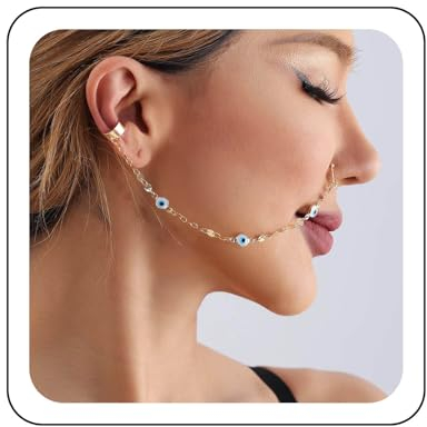 Wendalern Punk Fake Nasenring Reifen Böses Auge Nasenringe Mit Kette Quaste Non-piercing Blaues Auge Nase Zu Ohrmanschette Kettenschmuck Indisch Nasenring Spikes Nasenloch Körper Zubehör Für Frauen