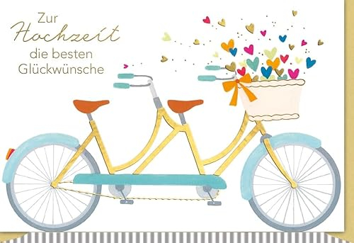 Verlag Dominique Hochzeitsglückwunschkarte Liebesfahrt – Romantische Fahrrad & Herzen Illustration Galerie - mit Umschlag