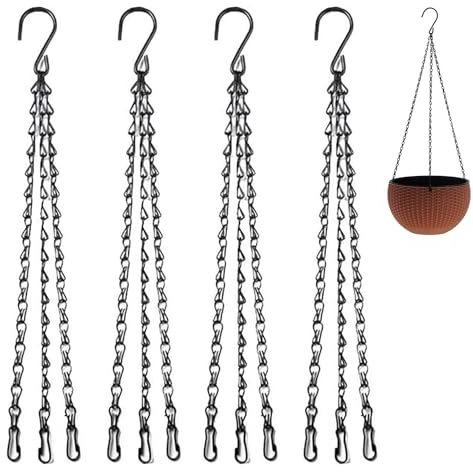YTUGCG 4 Pack Hanging Basket Chains Hanging Chain 3 Point 15.7 (40cm), Chain Hooks Black Chain for Hanging Chain for Hanging Plants, Plant Hanging Chain For Hanging Basket Bird Feeder Flower Pots