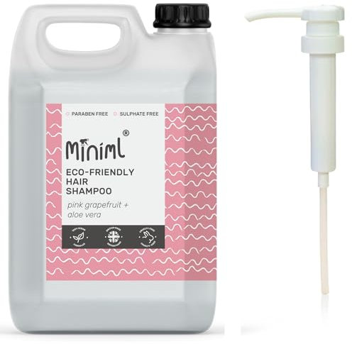 Miniml Natural Eco Hair Shampoo - 5L Refill and 5L Pump - Pink Grapefruit & Aloe Vera - Sensitive Scalp & Skin Cruelty Free Vegan Friendly Shampoo - For Greasy, Curly, Dry and Dandruff Hair