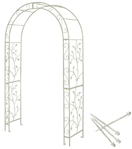 Vintage-Gartenbogen, weiß/grün, 220 x 150 cm, Rosenbogen aus Metall, Blumenständer für Terrasse, Garten, Rasen, Pflanze, Klettern, Pergola (Farbe: Weiß)