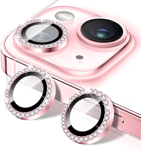 Kucheed Diamond Camera Lens Protector Compatible for iPhone 13/13 Mini, Bling Tempered Glass Camera Cover, Individual Automatic Alignment Metal Rings, Glitter Phone Lens Cover Film Stickers