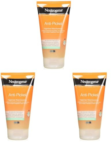 Neutrogena Anti-Pickel Waschpeeling, Exfoliant nettoyant Anti-Boutons Anti-Puistjes Wash scrub, mit Salicylsäure für unreine Haut, ölfrei, 150ml (Packung mit 3)