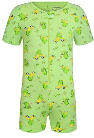 Landofgenie Herren Body Atmungsaktiver Baumwolle Bodysuit mit Reißverschlüsse, Kurzarm One-Piece Pyjama Dinosaurier-Druck 3XL