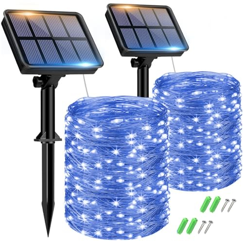 btfarm Solar Lichterkette Aussen, 2x15M 150 LED Solarlichterkette Außen Wetterfest 8 Modi IP65 Wasserdicht Kupferdraht Lichterkette Außen Solar Outdoor für Garten Terrasse Baum Hof Party (Blau)