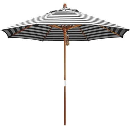KXWOQ3ED Parasol de Jardin Rond en Bois, Rayé Noir Blanc, 2.7m Parasol de Patio Extérieur avec Poulie de Levage, 8 Baleines Tissu Polyester, Parasol de Jardin Terrasse Piscine