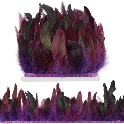 GORGECRAFT 5m*(13~18cm) Piume di Hackle di Gallo Frangia Trim Viola Piume Artigianali Passamaneria Decorazione Nastro di Piume Naturali per Scialle Cappello Halloween Carnevale Costume Cosplay