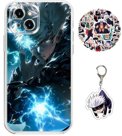 Staremeplz Compatible with iPhone 14 Case Satoru Gojo/Itadori Yuji Anime Game Design [With Vision Keychain and 50pcs Stickers] Cartoon Transparent Soft Silicona Case for iPhone 14