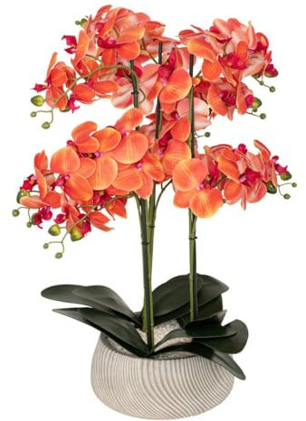 Atmosphera - Orchidée Artificielle en Pot Sanae Pot en Ciment Orange h65cm