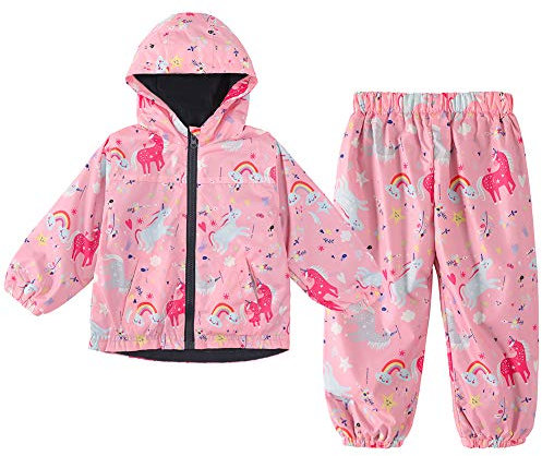 LZH Ragazzi Ragazze Impermeabile, Giacca Impermeabile con Cappuccio Cappotto Pantaloni Completi 2 PZ 1-2 anni
