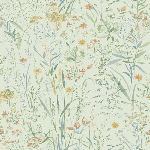 Free Flower Sage Wallpaper - Floral Botanical Naturistic Stylish Trendy - Textured Paste The Wall Vinyl
