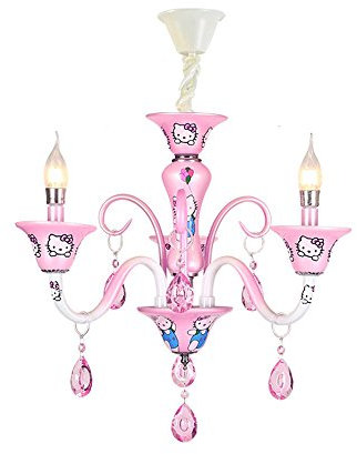 YHJZSM Lampe à Suspension en Forme de Chat de Dessin animé Rose, Lustre Mignon pour Chambre de Princesse, Chambre de Fille, Chambre de bébé, Lustre en Forme de Chat (3 têtes)