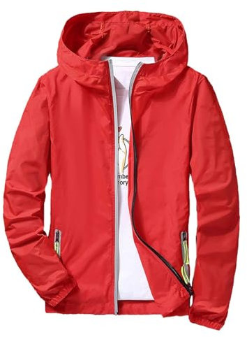 Gsheocm Coupe-vent pour homme - Veste de pluie coupe-vent à séchage rapide - Veste d'extérieur - Blouson de randonnée - Veste fonctionnelle décontractée - Veste d'aviateur - Manteau d'hiver, rouge, L