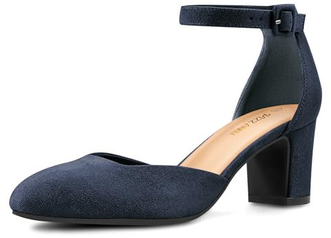 PIZZ ANNU Womens Court Shoes Block Heel Closed Toe Elegant Wedding Pumps for Bride Ankle Strap Ladies Mary Jane Sandals Navy Size 9