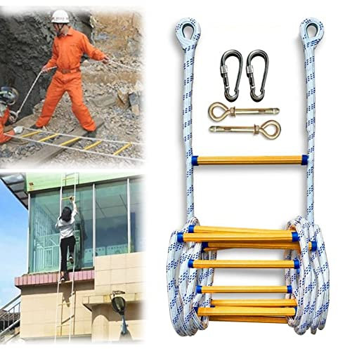 Emergency Fire Escape Ladder Flame Resistant Safety Extension Rope Ladder with 2 Hooks, 3-8 Story Homes Reusable Compact & Portable Ladder for Window Balcony,59FT/18M