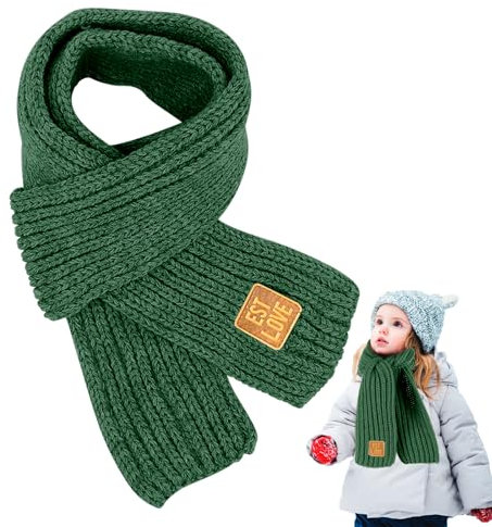 Gestrickter Schal Kinder, Kinder Schal, Kinders Winter Strickschal, Kinders Strickschal Wollschal, Kinderschal Winter, Baby Schals, Winters Strickschals für Mädchen und Jungen 2–10 Jahren (Green)