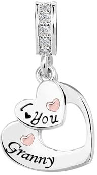 KunBead Granny I Love You Rose Gold Heart Dangle Birthday Charms Compatible with Pandora Charm Bracelet for Women