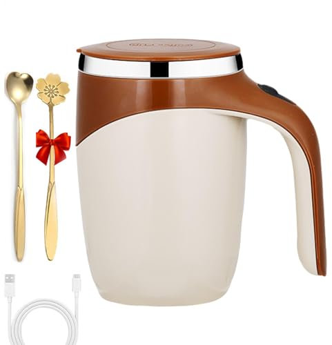 Automatic Stirring Coffee Mug - Magnetic Coffee Blender Cup Stainless Steel Stirring Cup | 2 Stir Spoons Waterproof Coffee Stirrer Mug Mixing Cup for Home, Offices