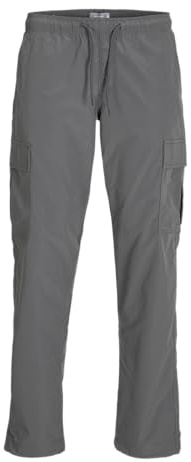 JACK & JONES Mens Cargo Combat Trouser Relaxed Fit Button Fastening Pants for Men UK, Castlerock- 34W / 30L Grey