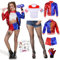 FORMIZON Clown Kostüm Damen, Quinn Kostüm Set für Damen, Quinn Karneval Costume Set mit Tattoo Joker, Jacke, Shorts, T-Shirt, Handschuh, Netzstrümpfe für Faschingskostüme Erwachsene Karneval Cosplay